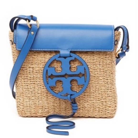 Tory Burch Bags New Tory Burch Miller Straw Crossbody Blue Bag